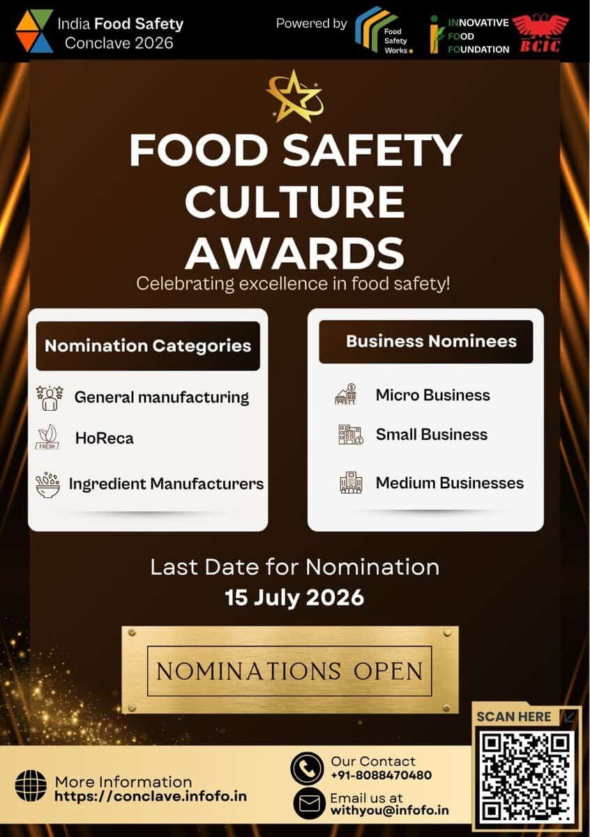 Food Safety Culture Awards poster with categories and nomination details.